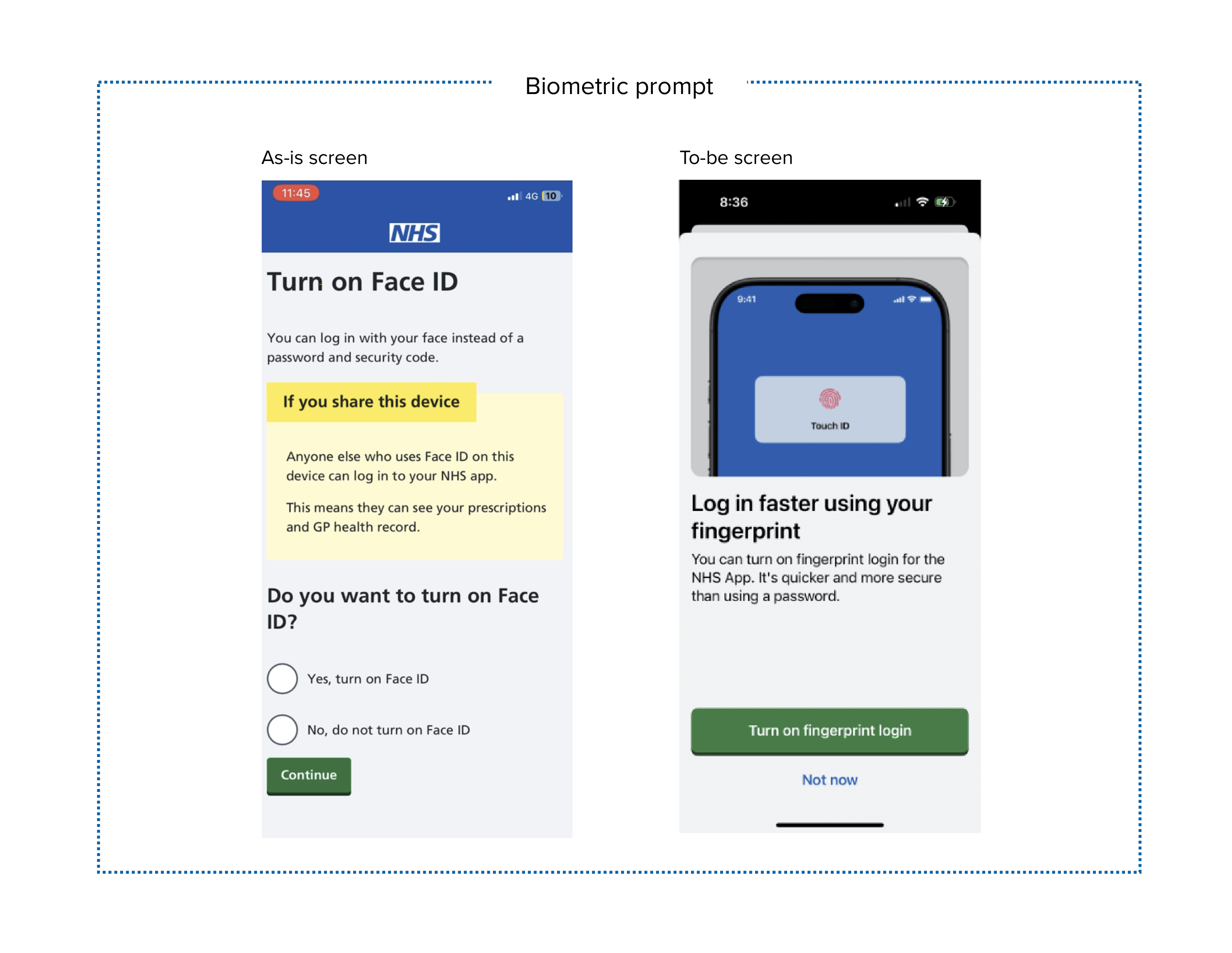 Mobile prompt asking the user to enable biometric login