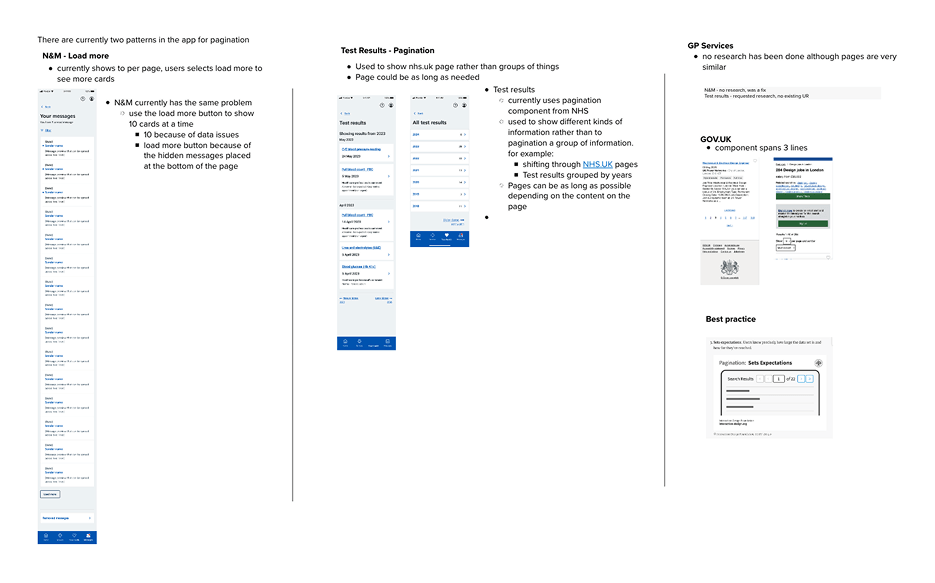 Screenshots of the other examples of pagination used on the NHS App