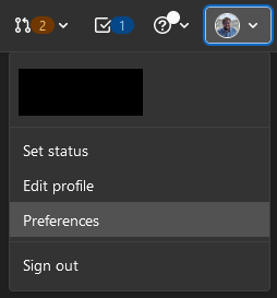 Profile menu with the Preferences option highlighted