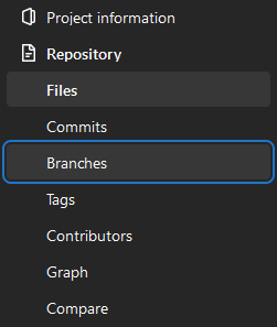 GitLab repository menu with branches option selected