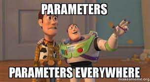 image characters from Toy Story with the caption 'Parameters... Parameters everywhere!'
